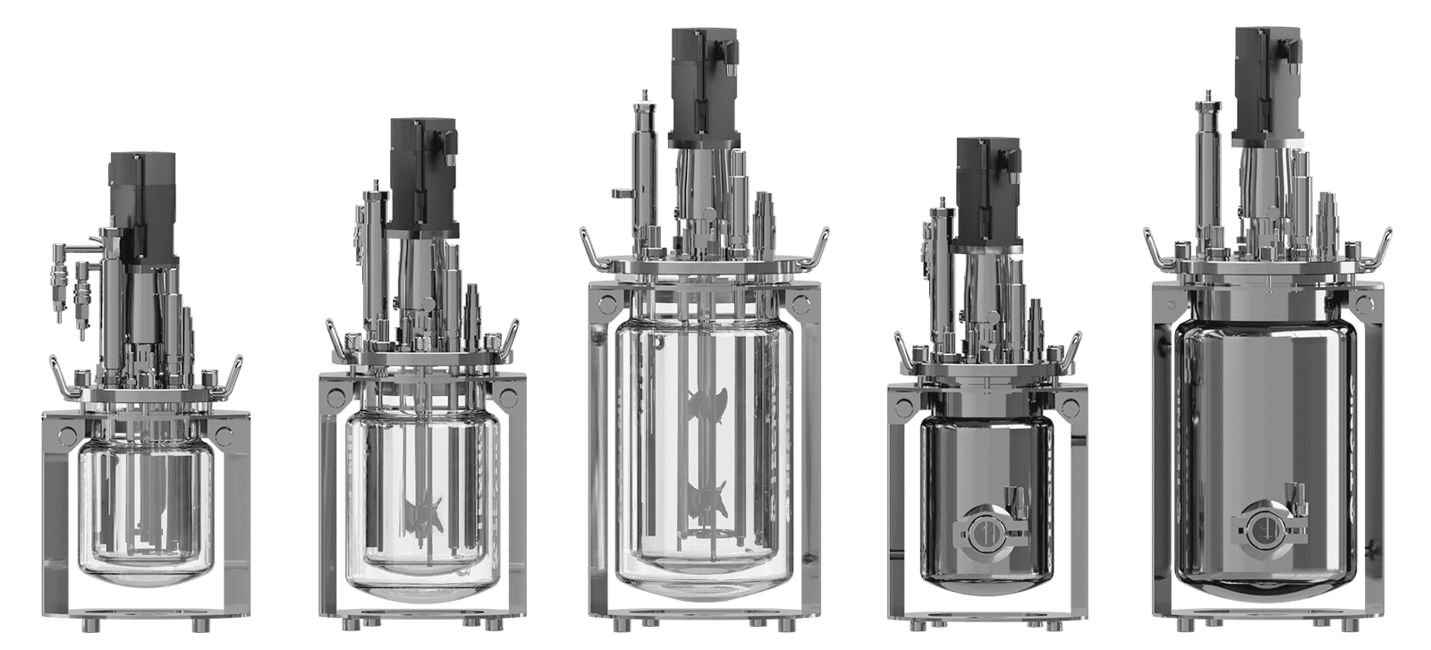 5 glass and steel vessels of the laboratory bioreactor