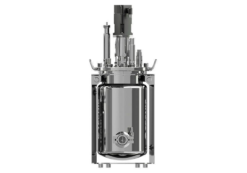 A stainless steel reactor, totally airtight, with no interior visible and silver-colored.