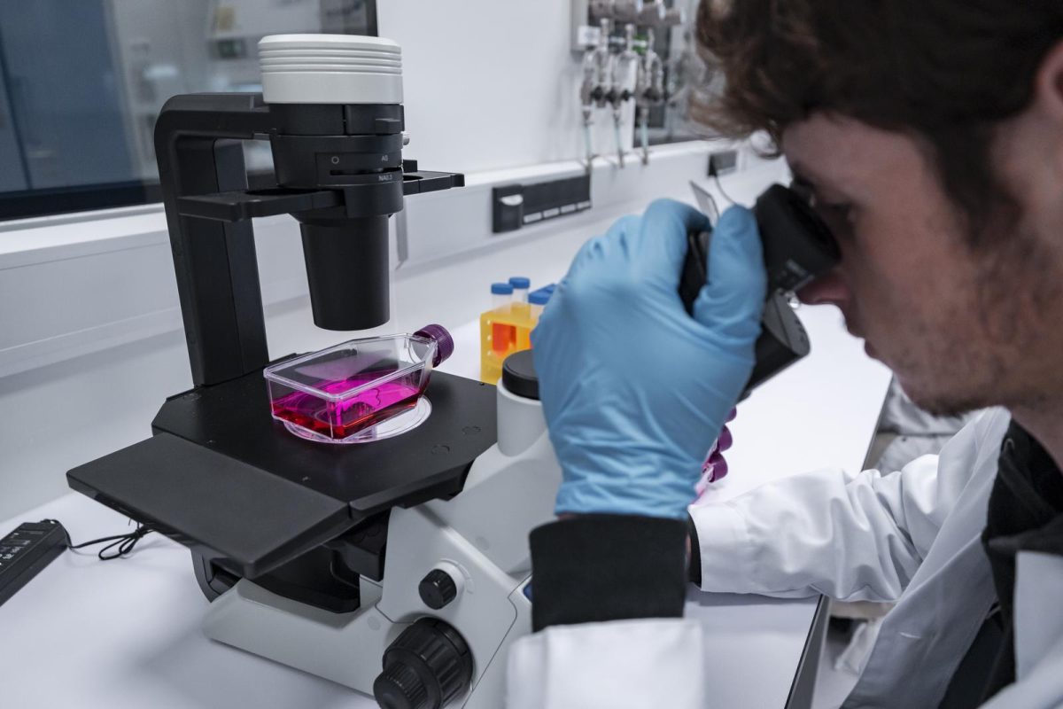 Image of a person looking through a telescope, representing research into cell and gene therapy.