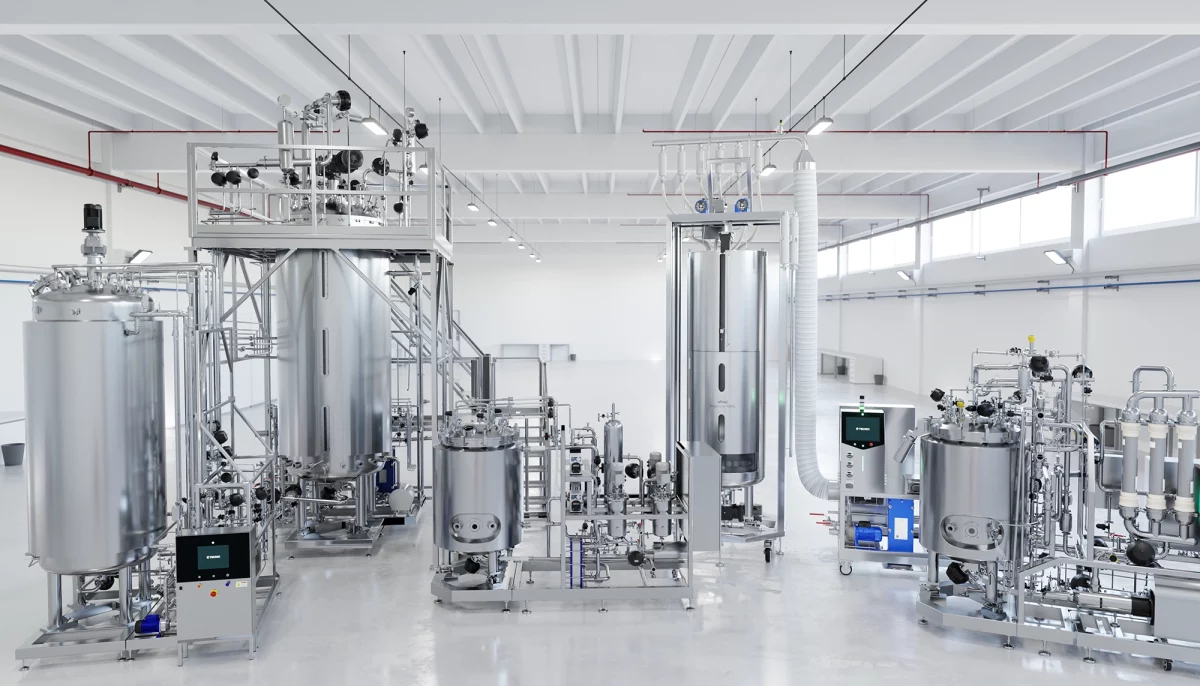 TECNIC's bioprocess production equipment in a factory hall